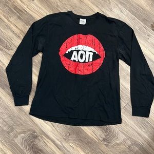 Black alpha O (alpha omicron pi) long sleeve lip shirt